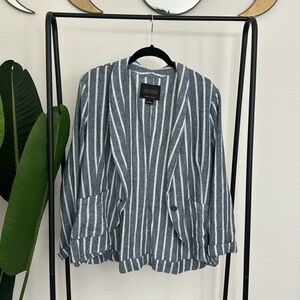 Sanctuary Women's Blue Stripe Linen Blend Pleat Blazer Size M